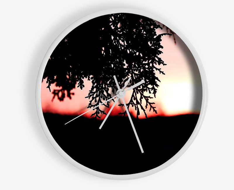 Pine Shrubs In Sunset Clock - Wallart-Direct UK