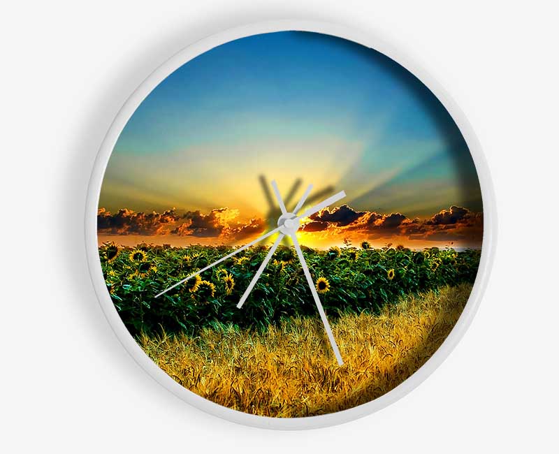 Sunflower Field Sunset Clock - Wallart-Direct UK