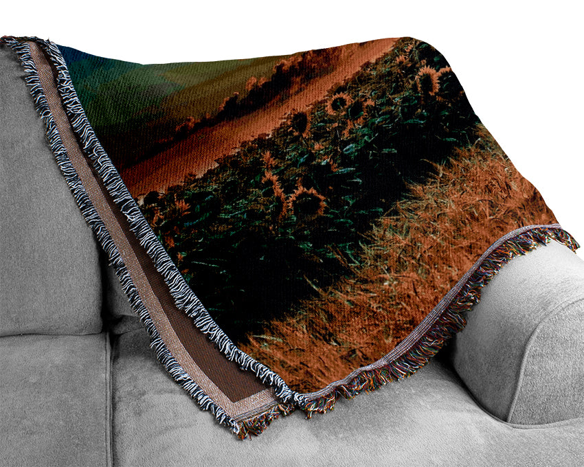 Sunflower Field Sunset Woven Blanket