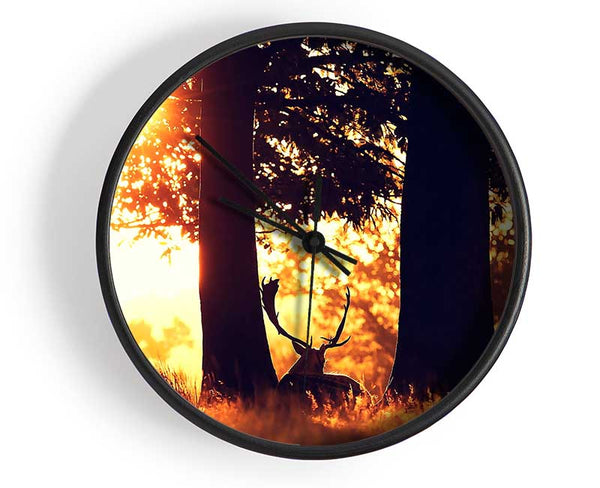 Stag In The Morning forest Clock - Wallart-Direct UK