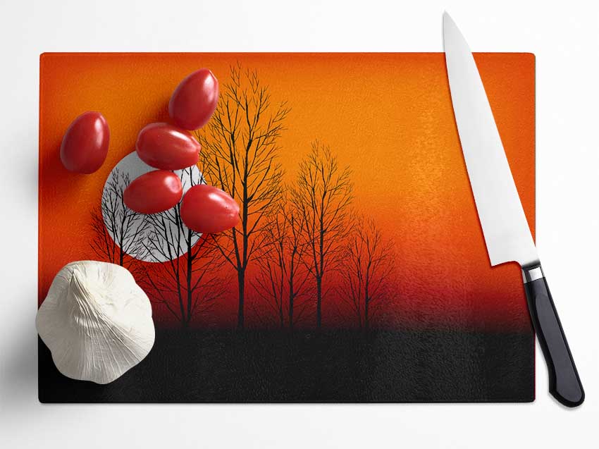 Orange Sunset Trees Glass Chopping Board