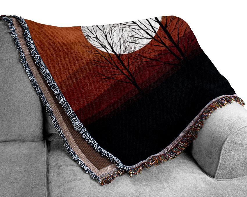 Orange Sunset Trees Woven Blanket