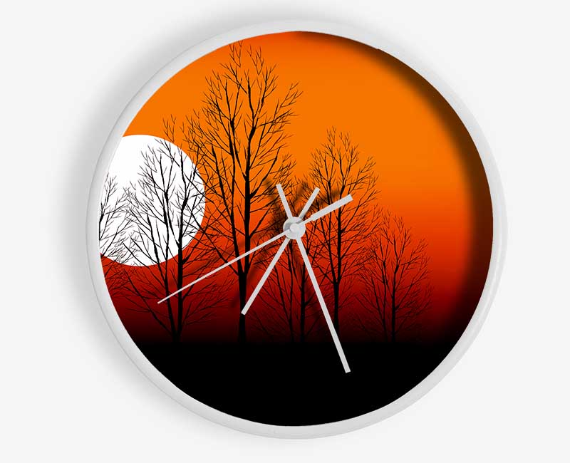 Orange Sunset Trees Clock - Wallart-Direct UK