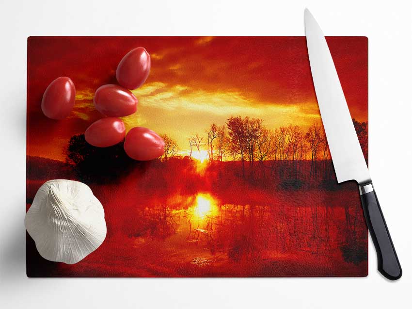 Stunning Lake Sunrise Reflections Glass Chopping Board