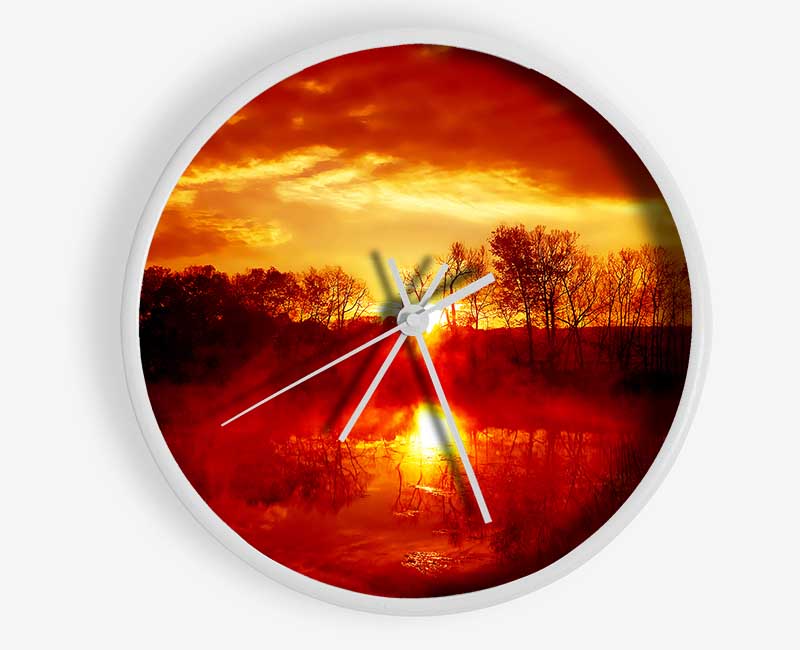 Stunning Lake Sunrise Reflections Clock - Wallart-Direct UK