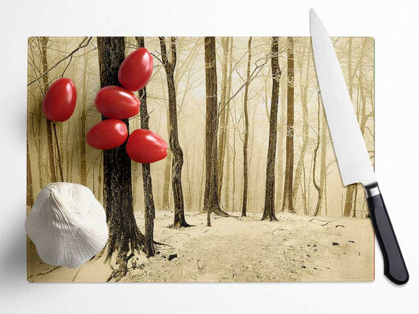 Winter Woodland Snow Glass Chopping Board