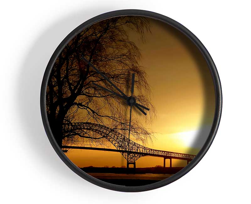 Bridge Over The Yellow Winter Lake Clock - Wallart-Direct UK