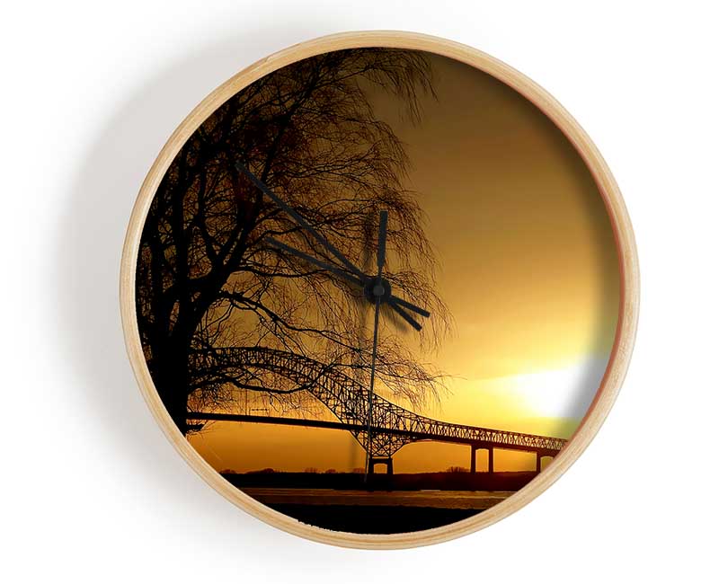 Bridge Over The Yellow Winter Lake Clock - Wallart-Direct UK