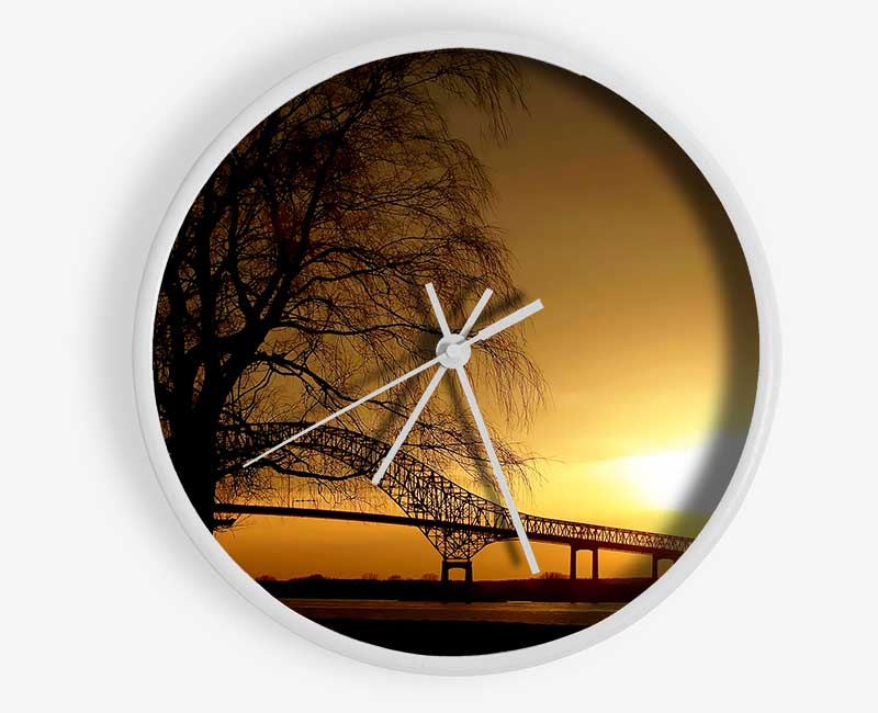 Bridge Over The Yellow Winter Lake Clock - Wallart-Direct UK