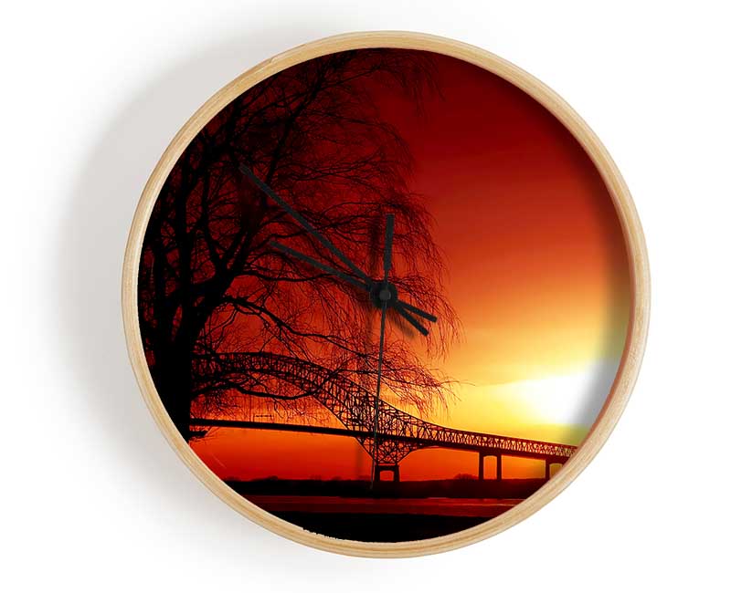 Bridge Over The Orange Winter Lake Clock - Wallart-Direct UK