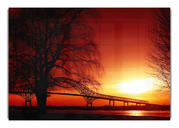 Bridge Over The Orange Winter Lake