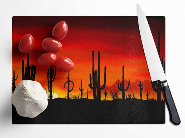 Cactus Sunset Beauty Glass Chopping Board