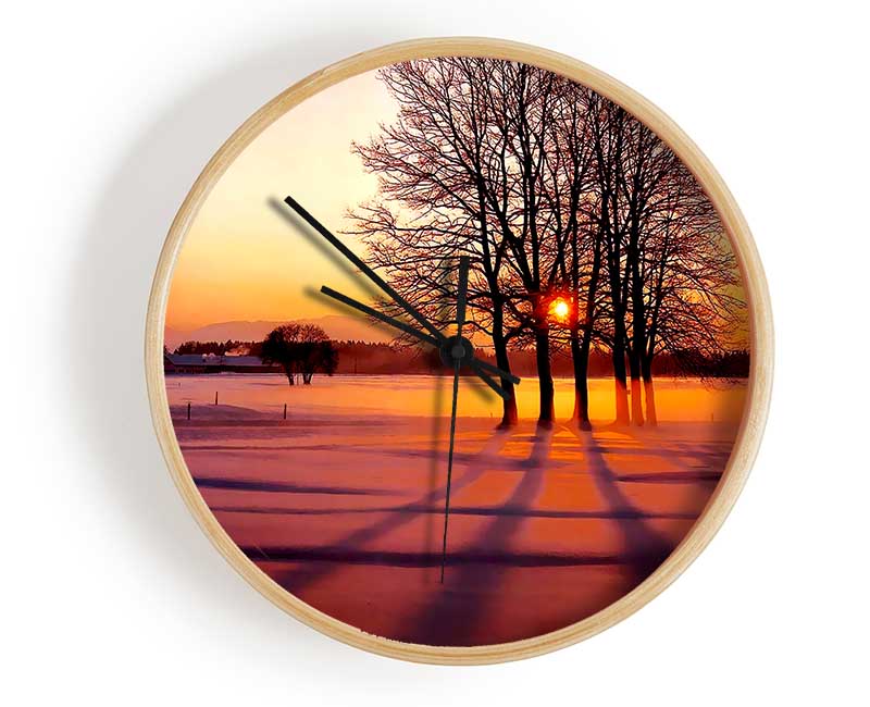 Winter Tree Sunrise Pinks Clock - Wallart-Direct UK