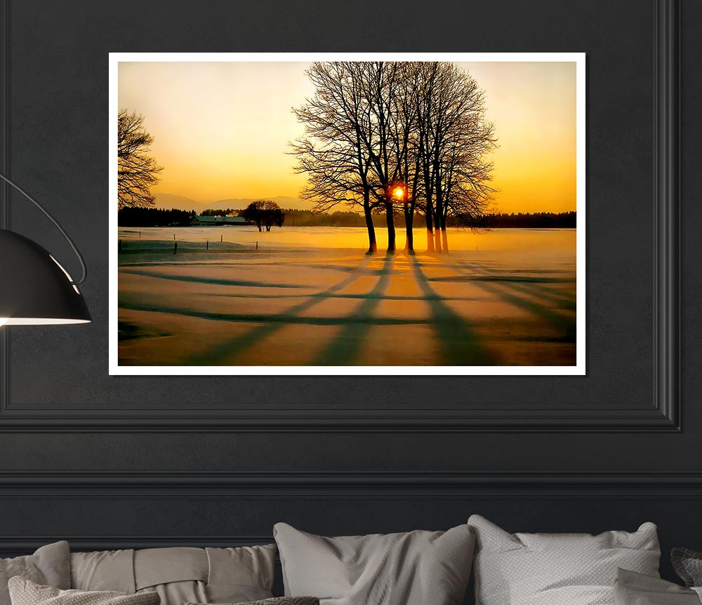 Winter Tree Sunrise Golden Print Poster Wall Art