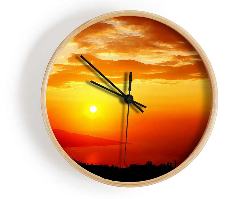 Morning Orange Sun Over The Ocean Clock - Wallart-Direct UK