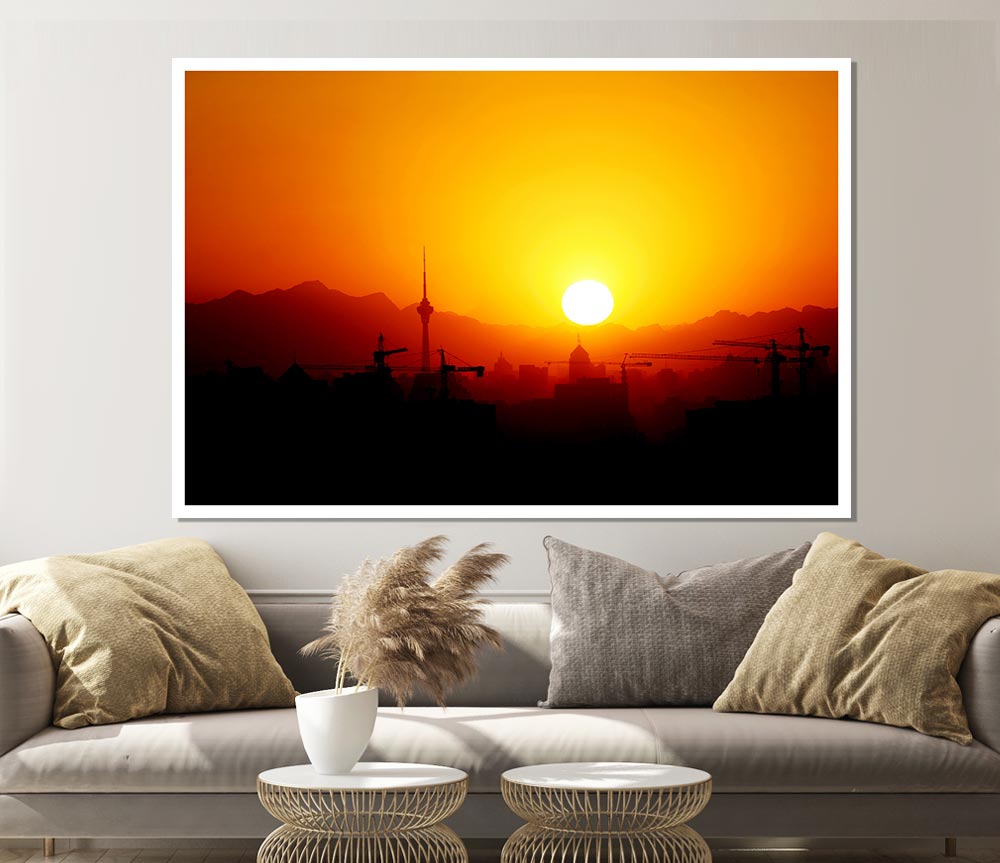 Blazing Sun Over The Harbour Print Poster Wall Art