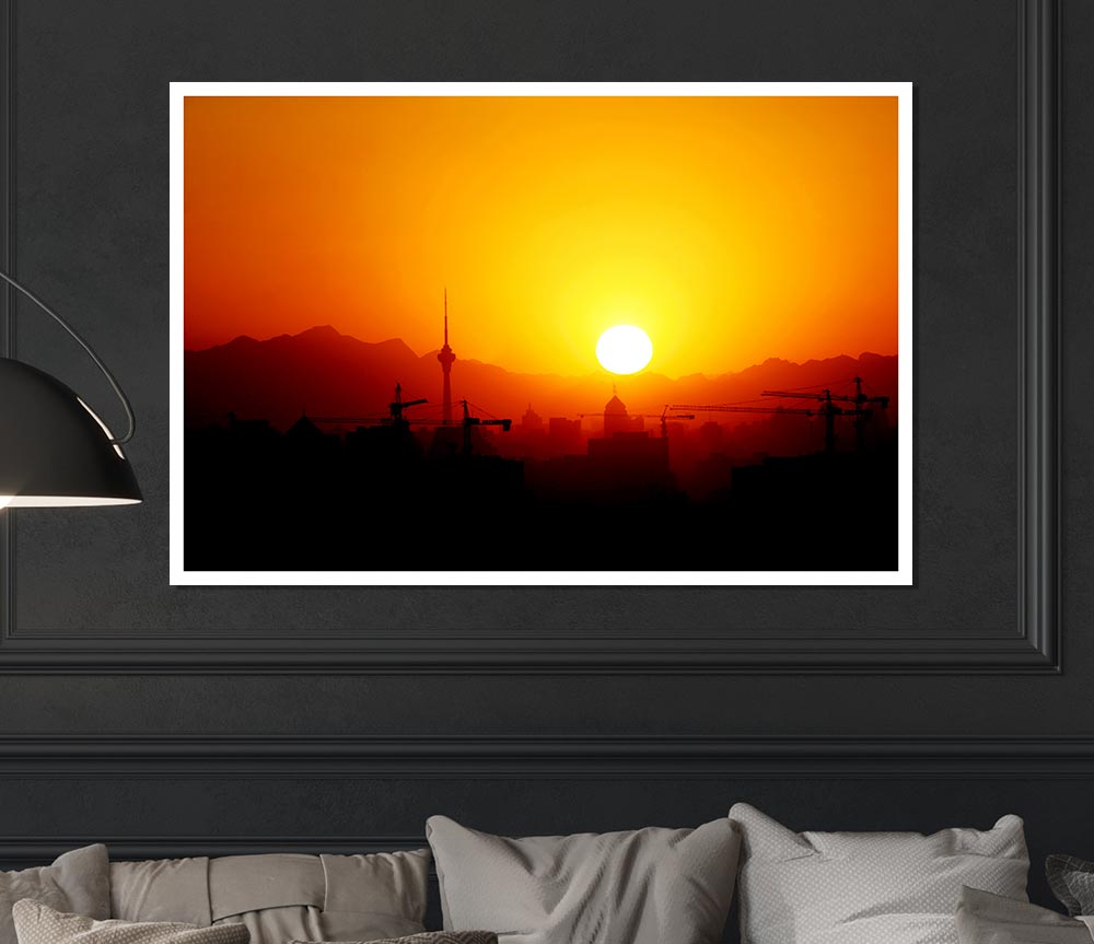 Blazing Sun Over The Harbour Print Poster Wall Art