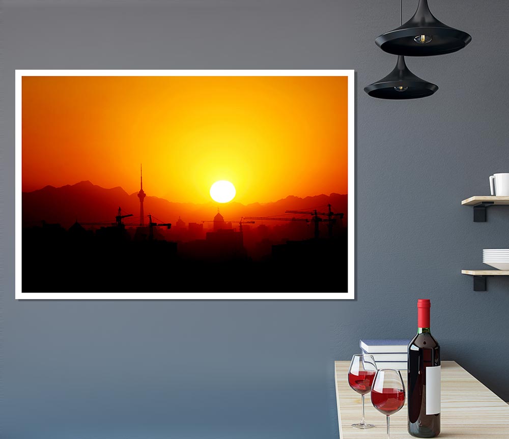 Blazing Sun Over The Harbour Print Poster Wall Art