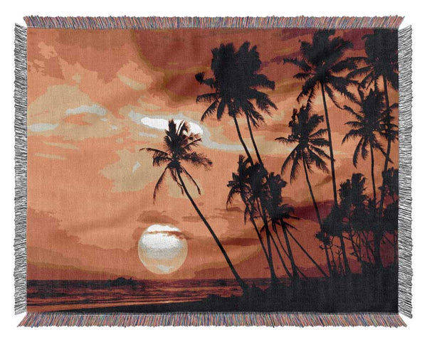 Palm Tree Paradise At Sunset Woven Blanket