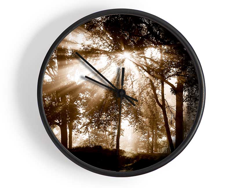 Sunrays Through The Chocolate Woodland Clock - Wallart-Direct UK