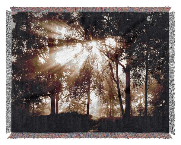 Sunrays Through The Chocolate Woodland Woven Blanket