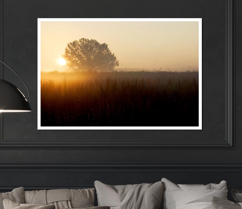 Yorkshire Dales Sunset Mist Print Poster Wall Art