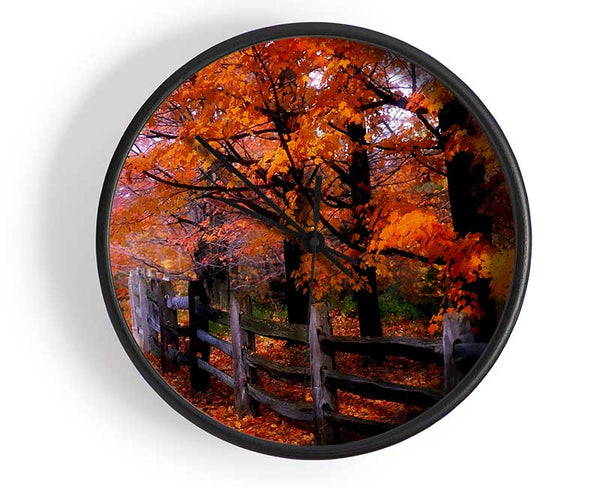 Orange Autumn Leaves Clock - Wallart-Direct UK