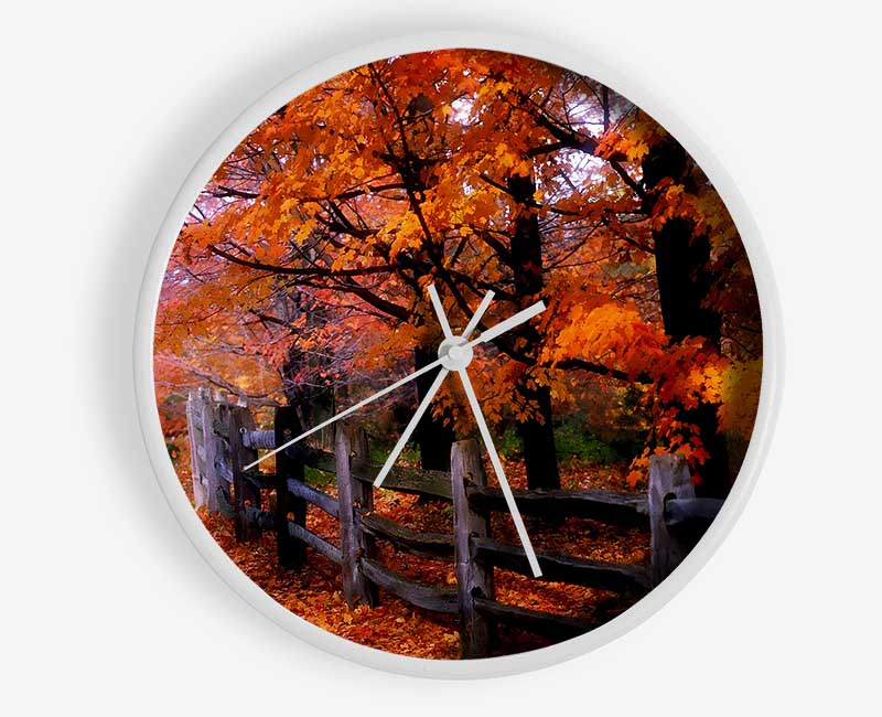 Orange Autumn Leaves Clock - Wallart-Direct UK