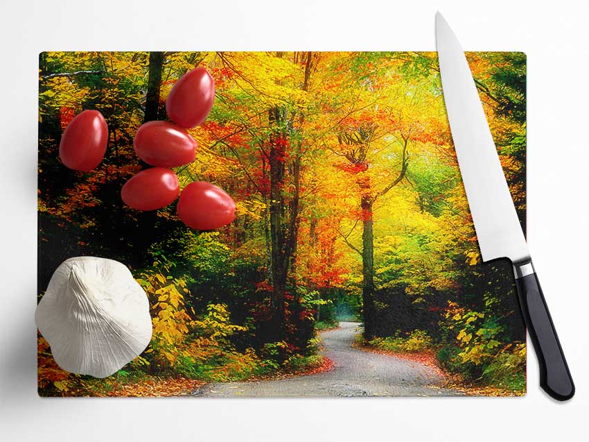 Autumn Road Glass Chopping Board