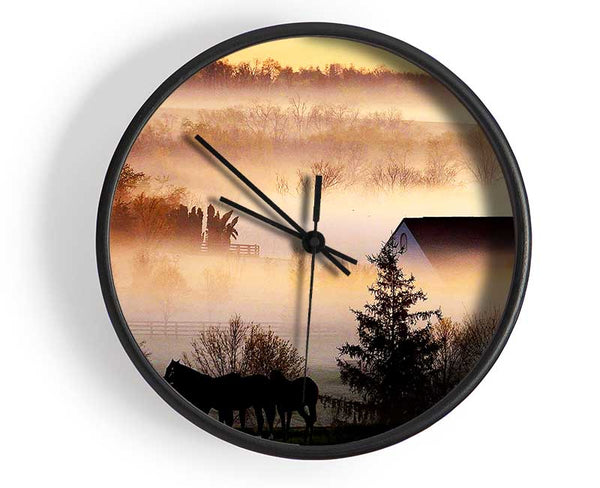 Horses In The Morning Mist Clock - Wallart-Direct UK