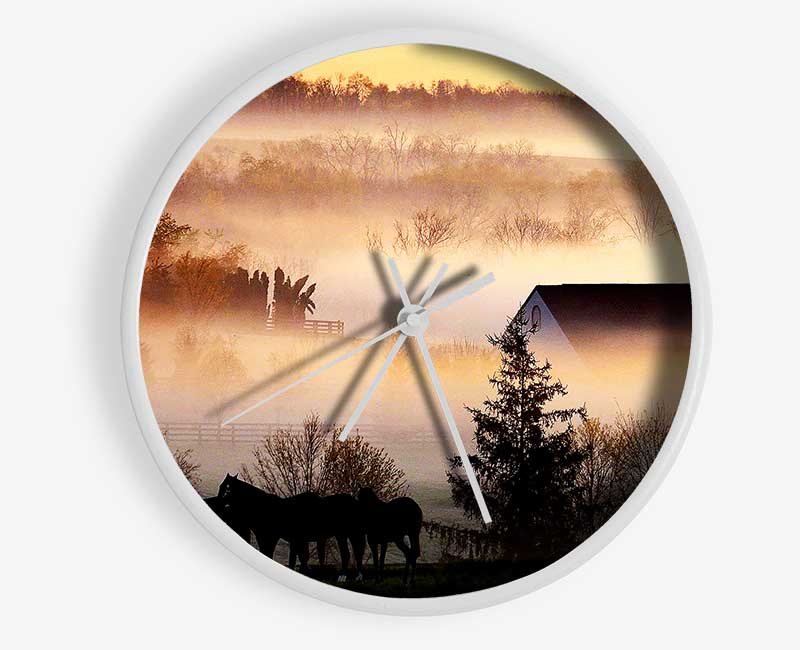 Horses In The Morning Mist Clock - Wallart-Direct UK