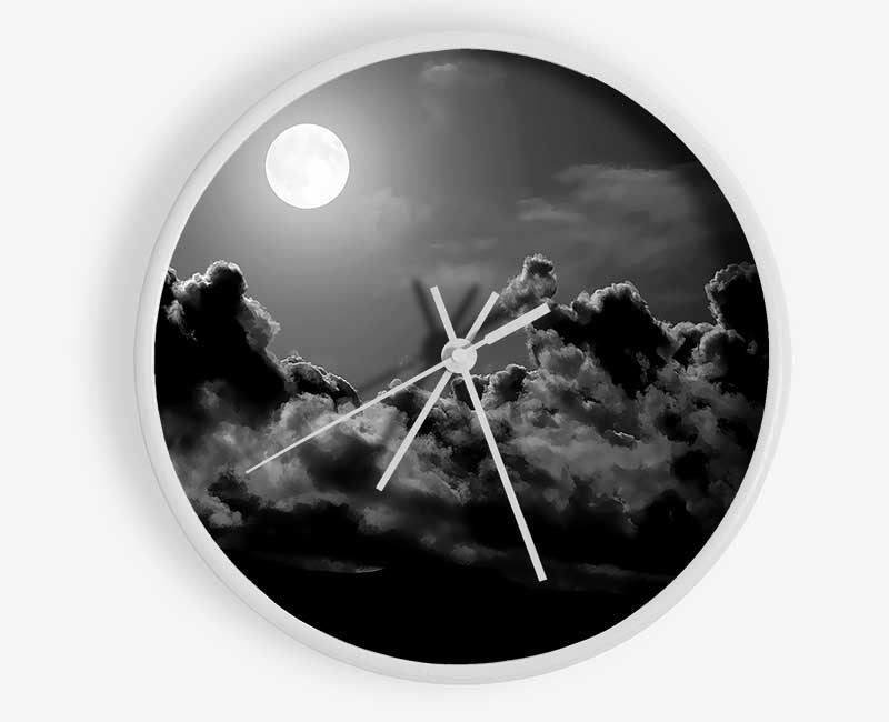 Midnight Clouds B n W Clock - Wallart-Direct UK