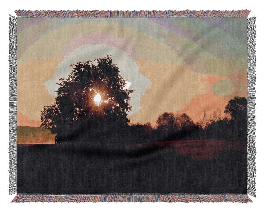 Sun Piercing Through The Tree Woven Blanket