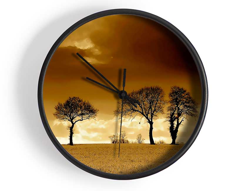 Chocolate Treeline Clouds Clock - Wallart-Direct UK