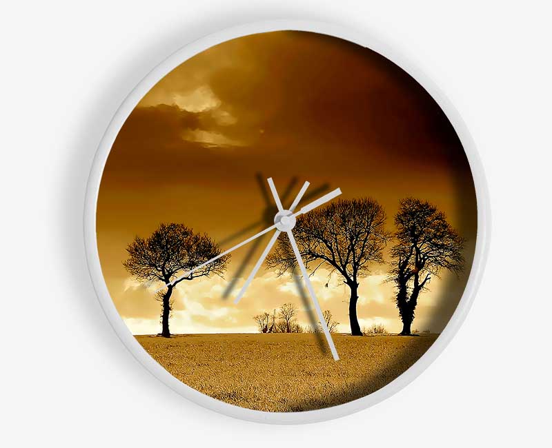 Chocolate Treeline Clouds Clock - Wallart-Direct UK