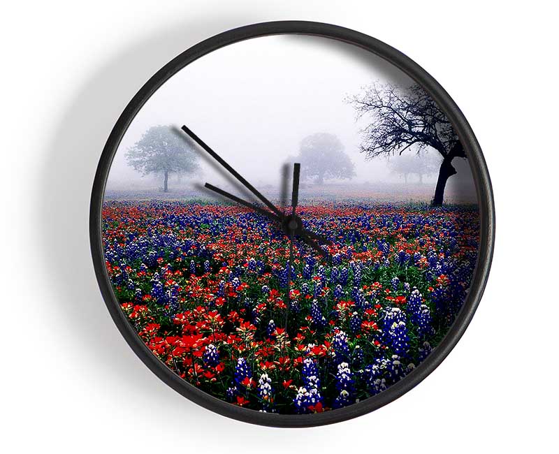 Field Of Flowers In The Morning Mist Clock - Wallart-Direct UK