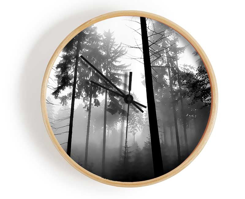 Mist Of The Woodland B n W Clock - Wallart-Direct UK