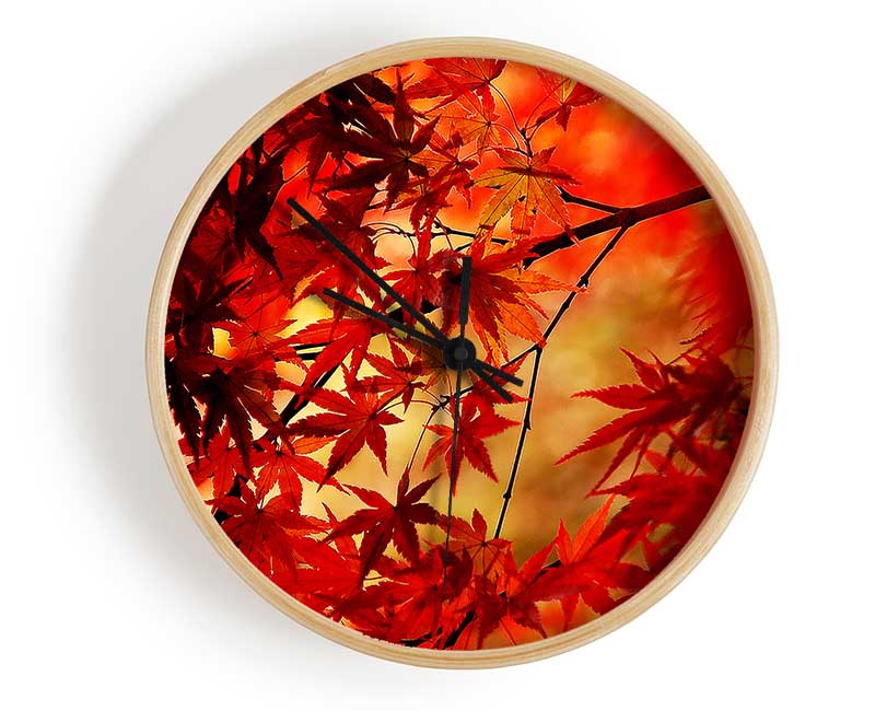 Red Leaves In Winter Clock - Wallart-Direct UK