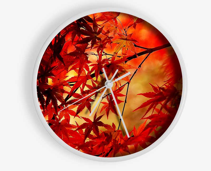 Red Leaves In Winter Clock - Wallart-Direct UK