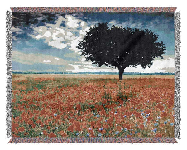 Poppy Field Tree Woven Blanket