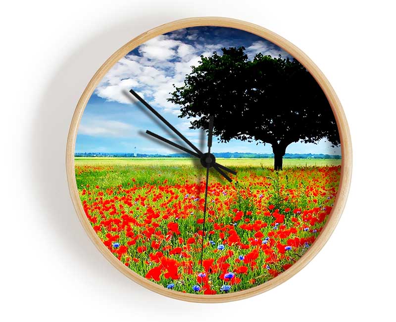 Poppy Field Tree Clock - Wallart-Direct UK