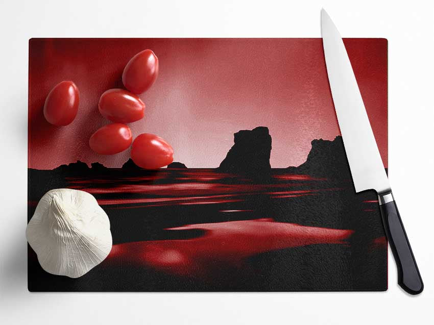 Red Night Sky Glass Chopping Board