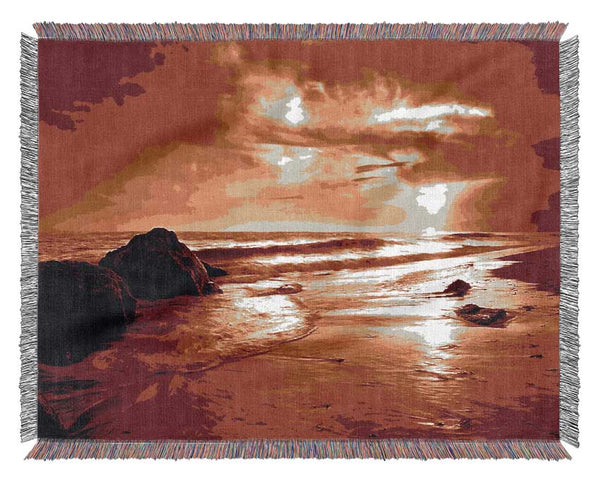 Orange Ocean Boulders Woven Blanket