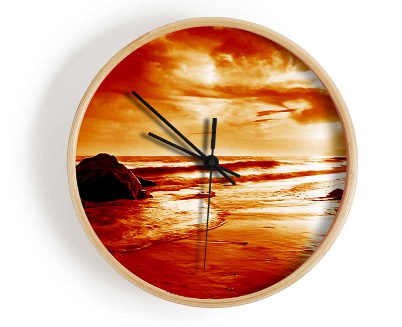 Orange Ocean Boulders Clock - Wallart-Direct UK