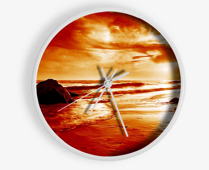 Orange Ocean Boulders Clock - Wallart-Direct UK