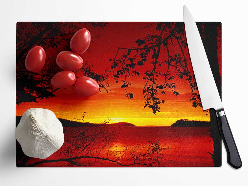 Red River Through The Trees Glass Chopping Board