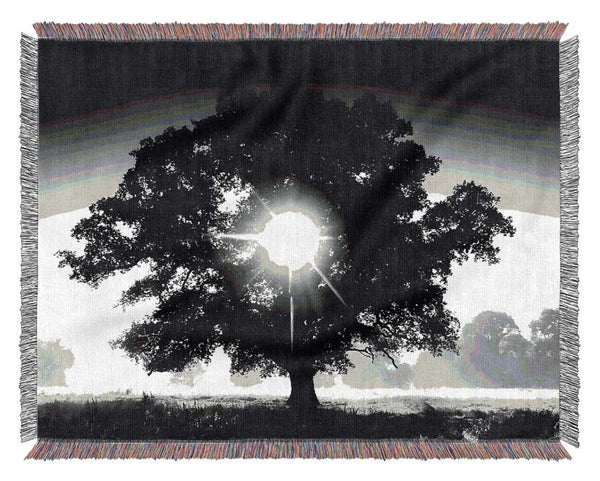 Sun Through The Tree B n W Woven Blanket