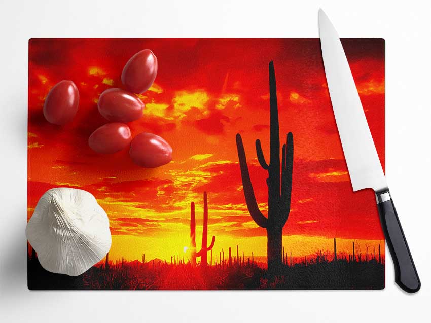 Red Desert Cactus Glass Chopping Board