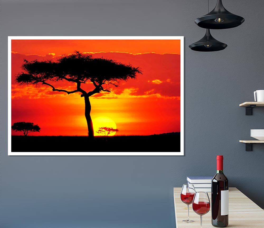 Glowing Orange African Tree Print Poster Wall Art