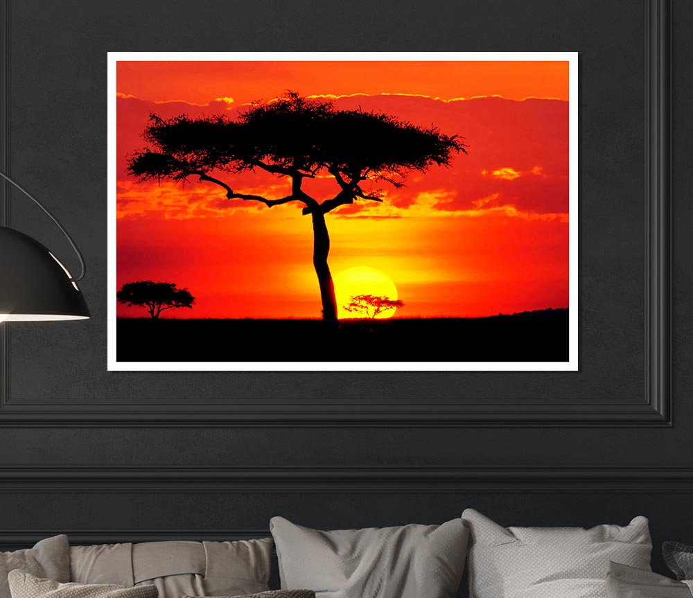 Glowing Orange African Tree Print Poster Wall Art